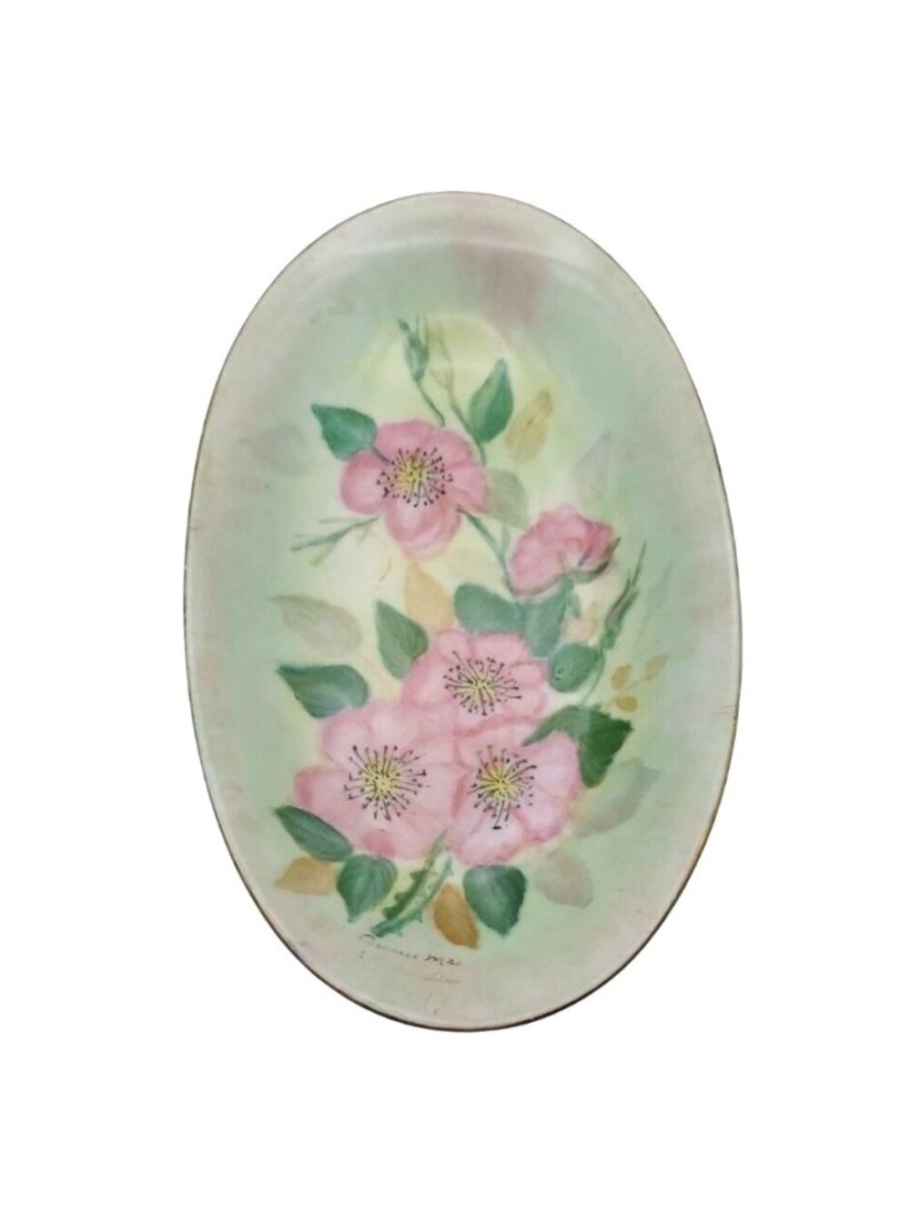 Vintage Hand Painted Floral Oval Porcelain Dish Tirschenreuth Bavaria Germany